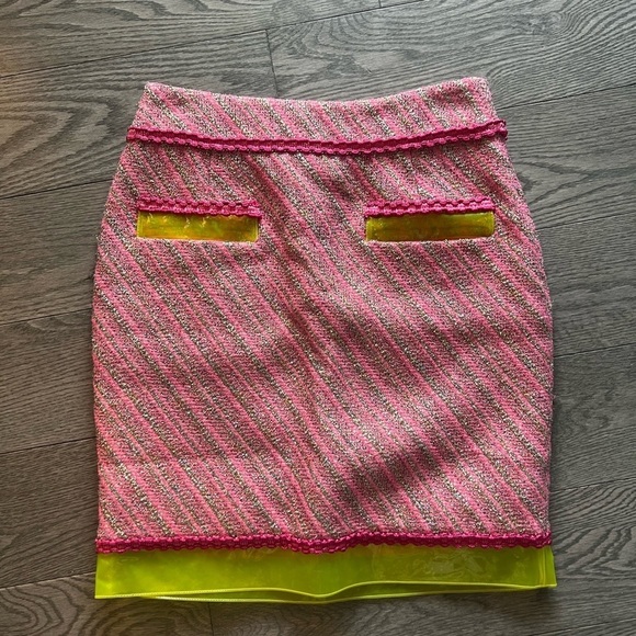 Moschino Dresses & Skirts - NWOT Moschino Couture ONE OF A KIND runway Pink and Yellow Tweed Skirt|size 6